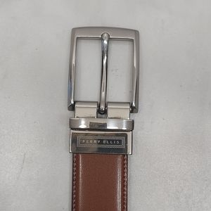 Perry Ellis Brown Bonded Leather with Silver Hardware Belt